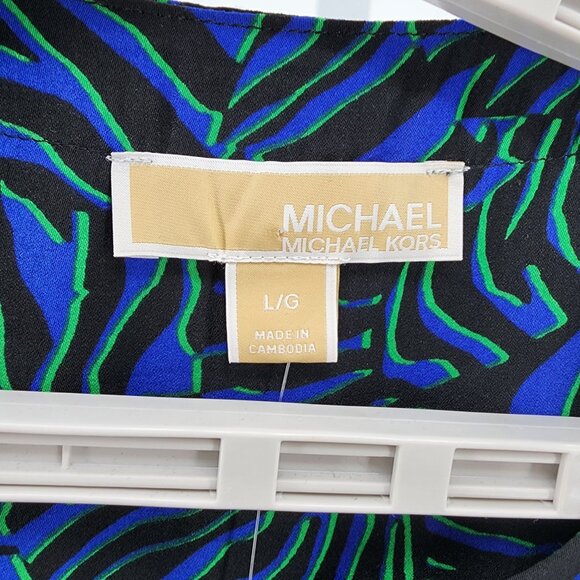 Michael Kors Womens L Blouse Blue Green Zebra Print Top New Animal Pattern - Picture 3 of 8